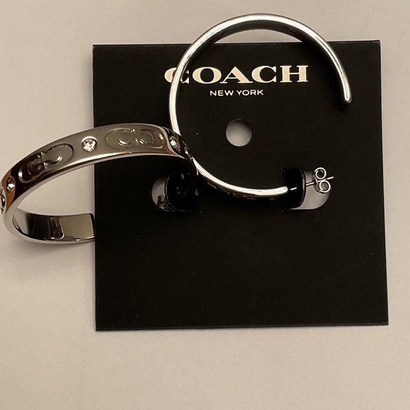 NWT Coach Signature Silver Hoop Earrings - Picture 3 of 6